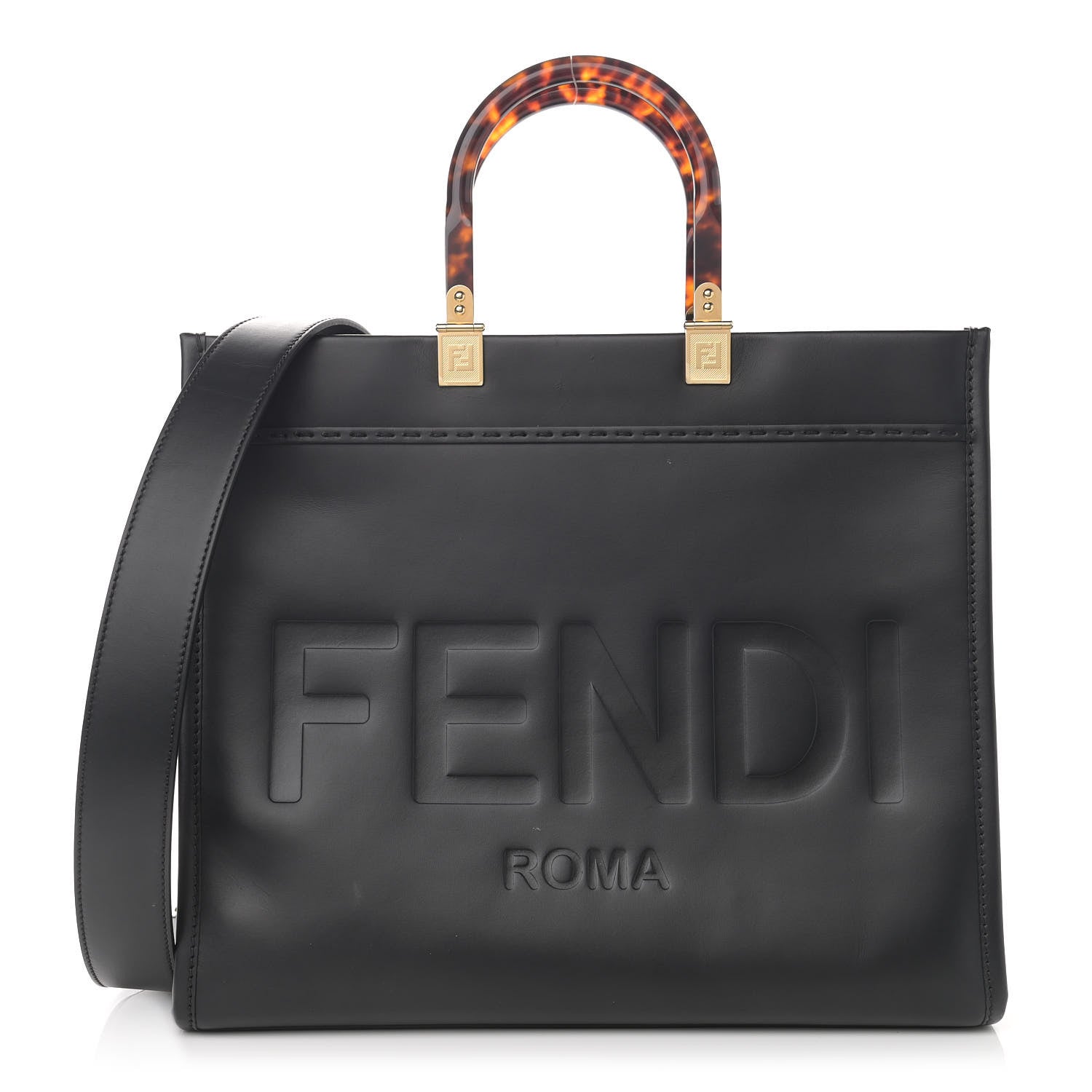 Fendi Vitello King Plexiglass Medium Fendi Sunshine Shopper Tote Black 1 of 12