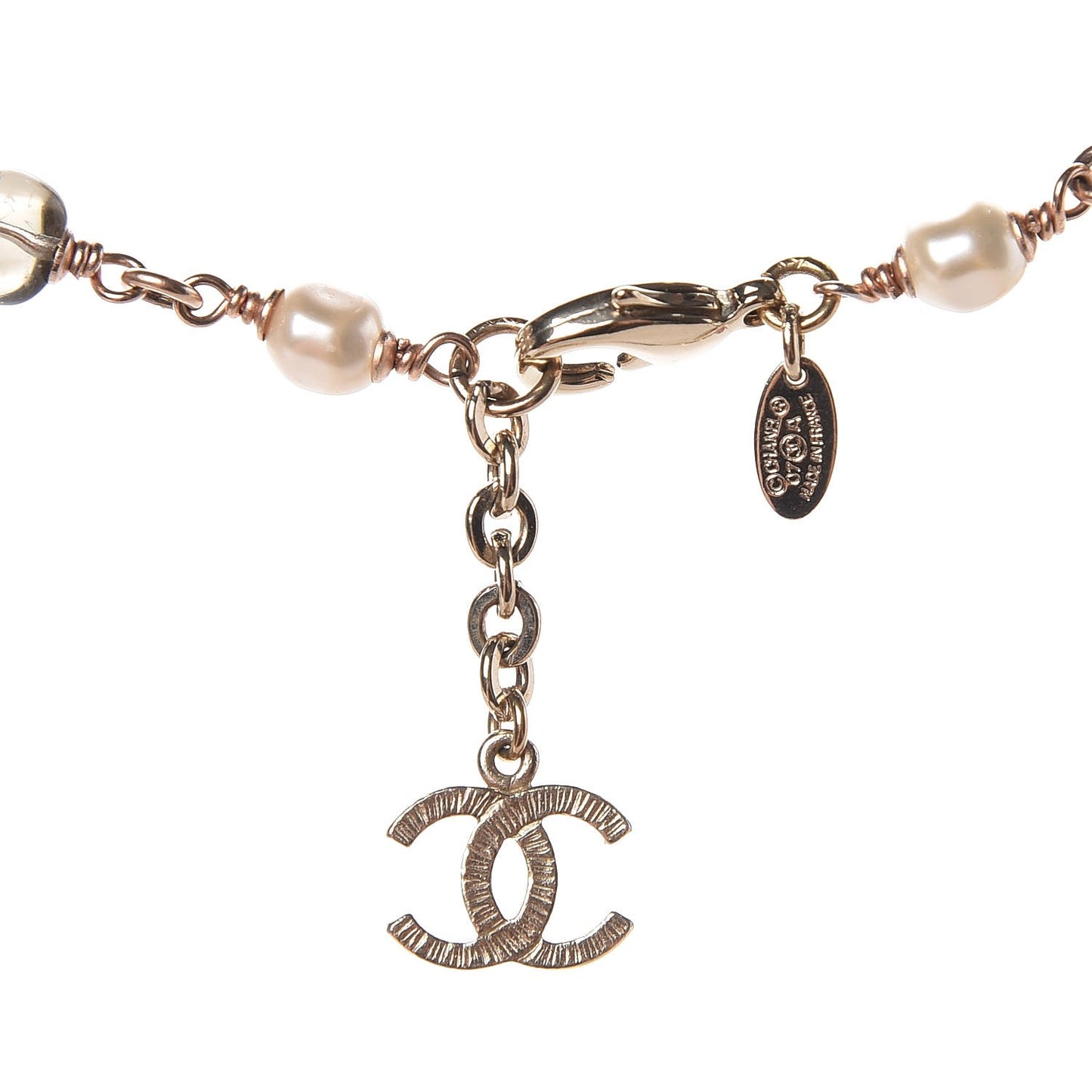 Pearl Beaded CC Short Necklace Gold Purple