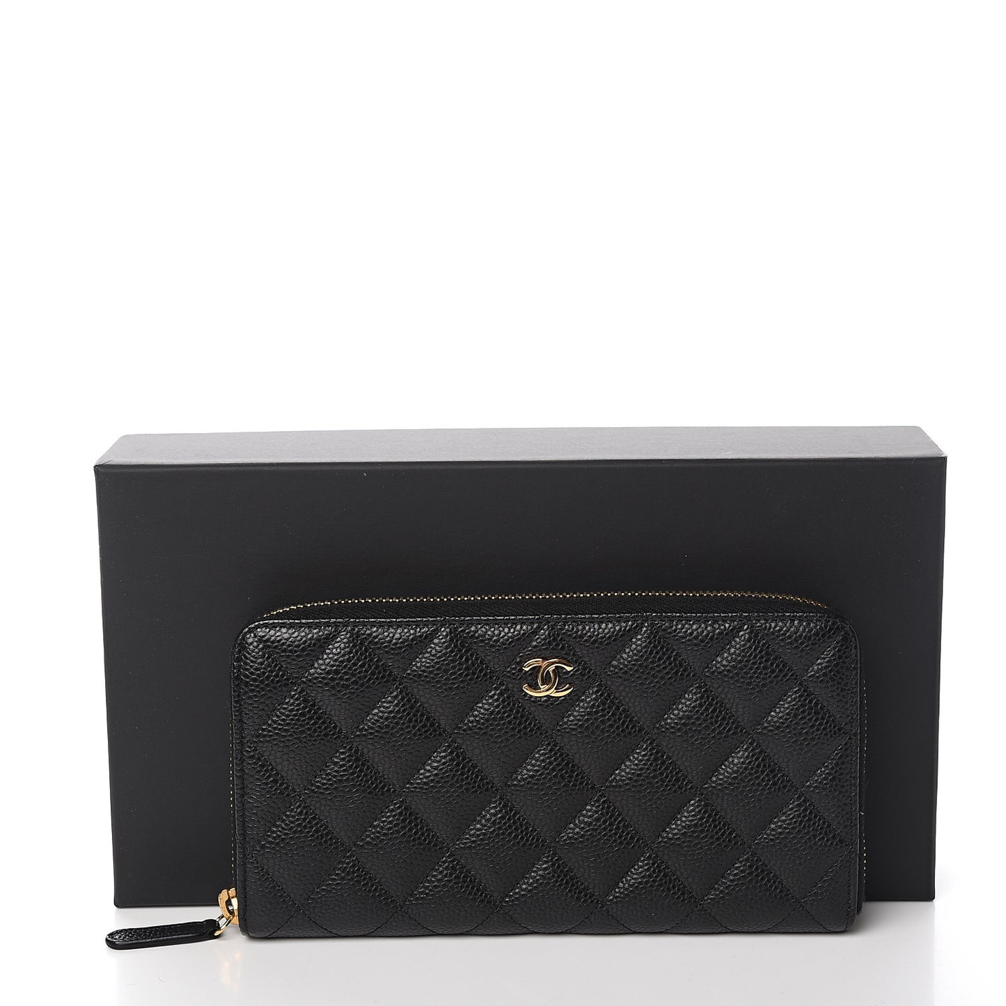 Caviar Quilted Large Gusset Zip Around Wallet Black