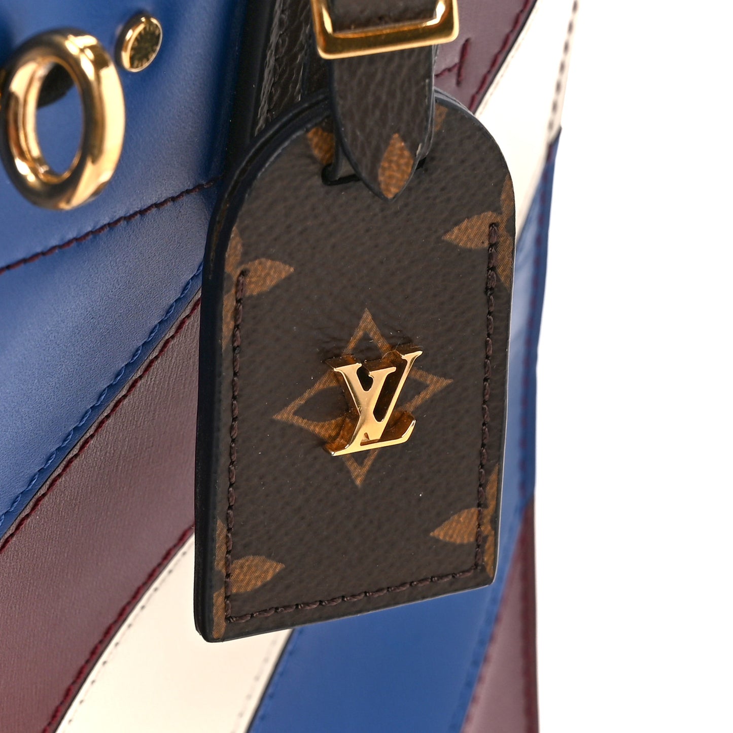 Calfskin Monogram City Steamer MM Blue Burgundy White