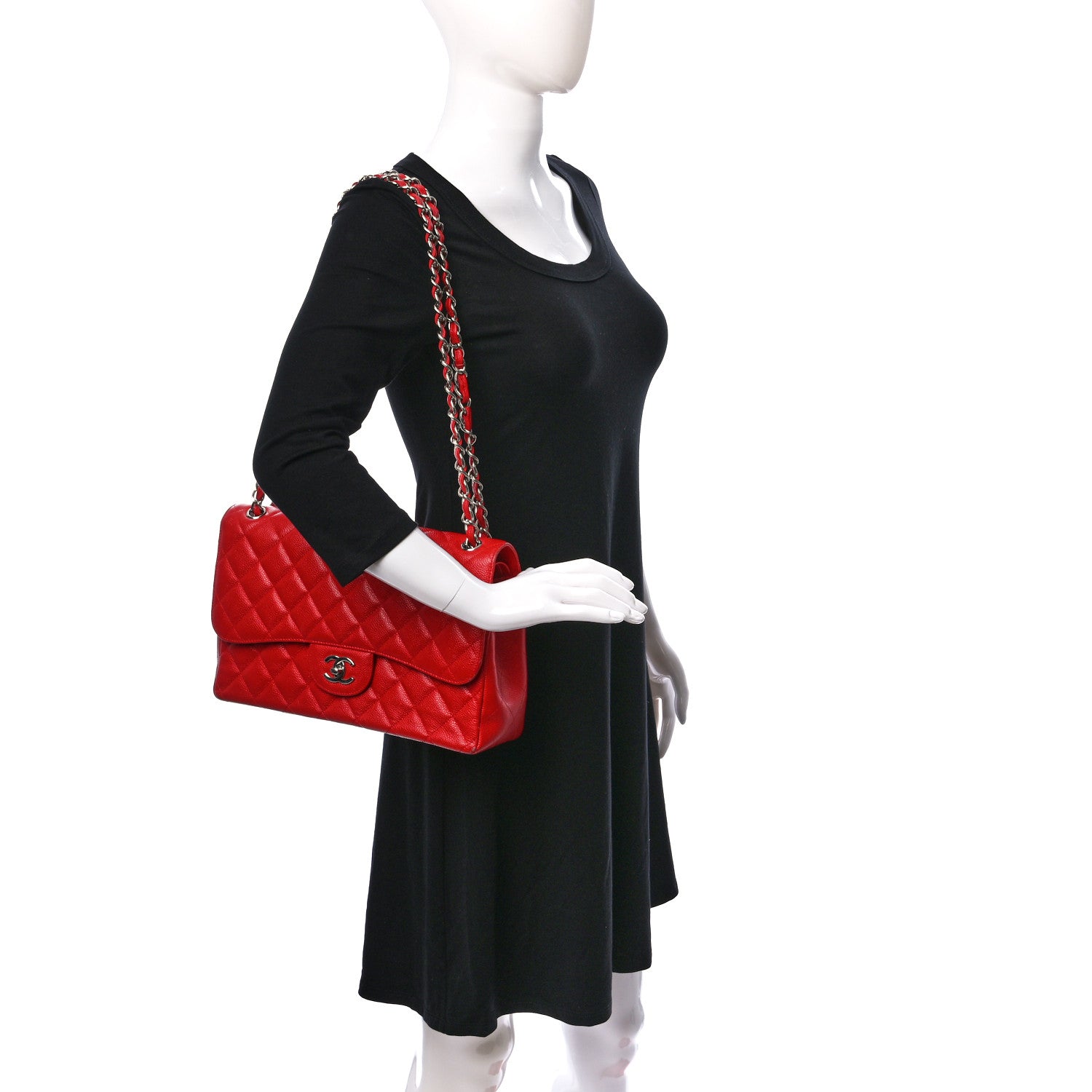 Chanel Caviar Quilted Jumbo Double Flap Red 2 of 13