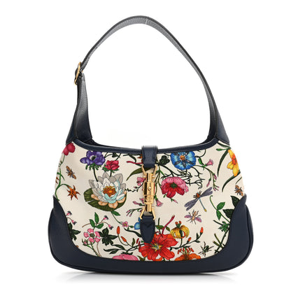 Gucci Canvas Flora Medium Jackie Hobo Blue Agata 1 of 11