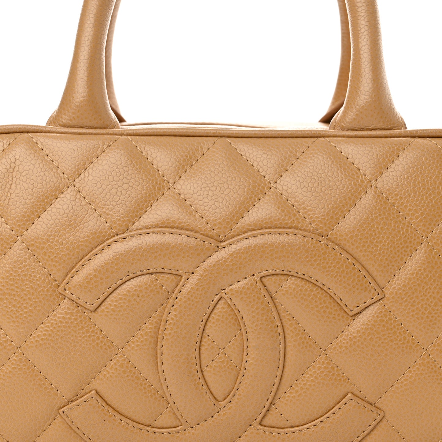 Caviar Quilted Small Bowler Beige