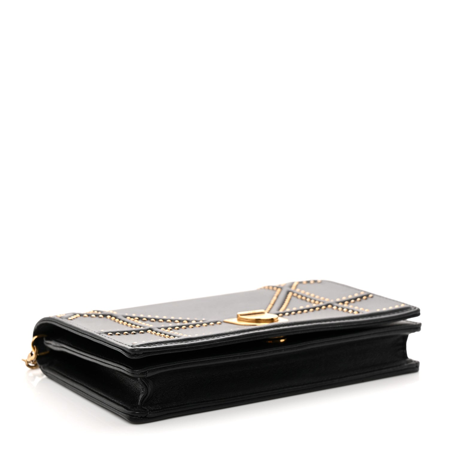 Christian Dior Calfskin Studded Diorama Wallet on Chain Pouch Black 4 of 11