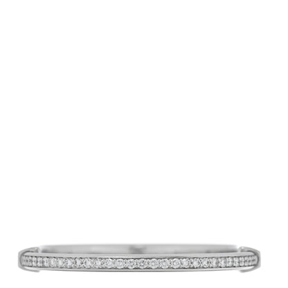 Tiffany 18K White Gold Diamond Tiffany Lock Half Pave Bangle Bracelet 2 of 5
