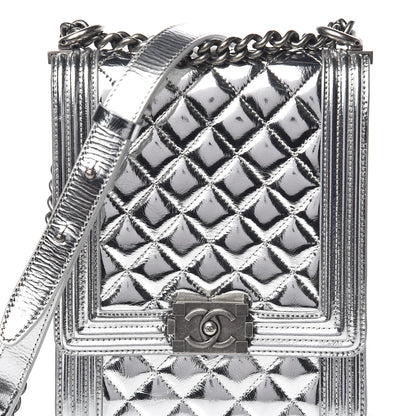 Chanel Metallic Goatskin Quilted North South Boy Flap Silver 10 of 10