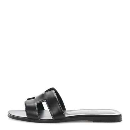 Hermes Box Calfskin Oran Sandals 39 Black 1 of 10