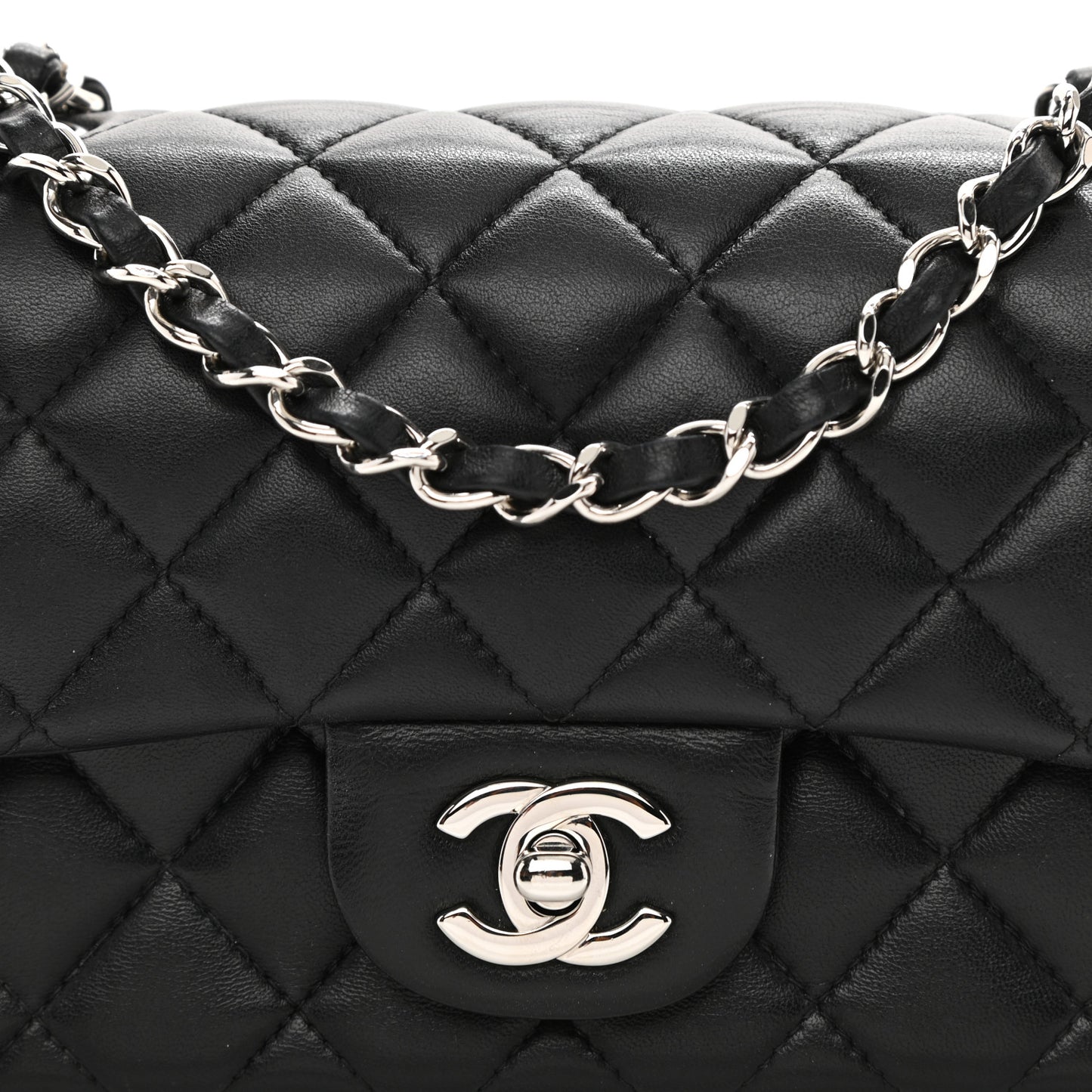 Lambskin Quilted Mini Rectangular Flap Black