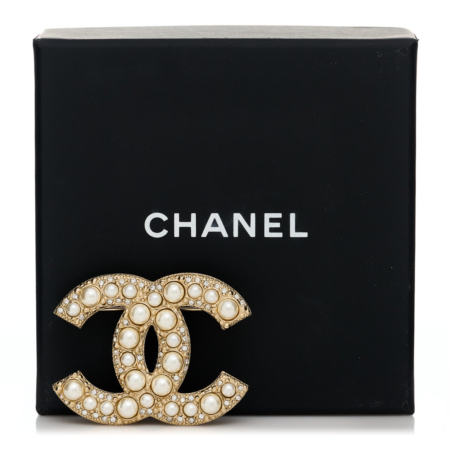 Chanel Metal Crystal Graduated Pearl CC Brooch Gold 5 of 5