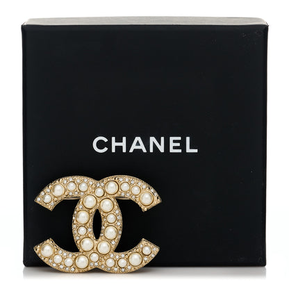Chanel Metal Crystal Graduated Pearl CC Brooch Gold 5 of 5
