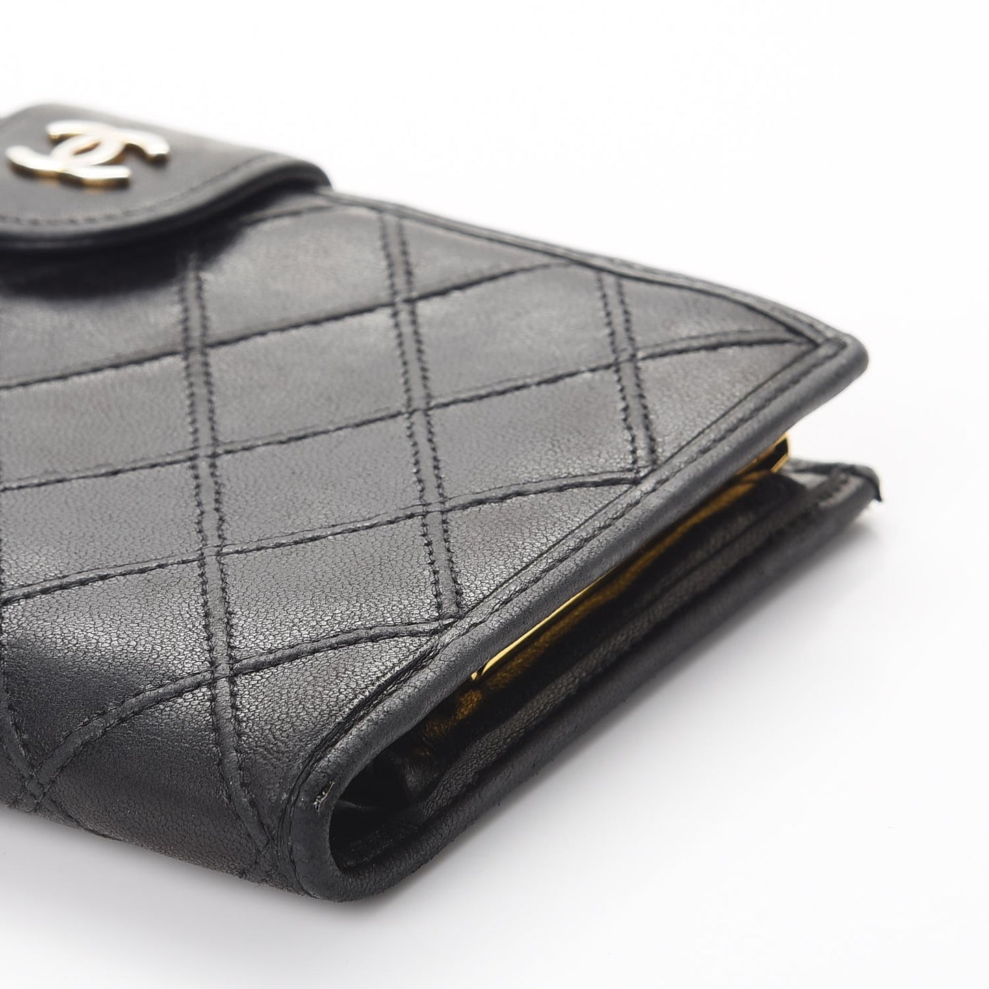 Lambskin Diamond Stitched French Wallet Black