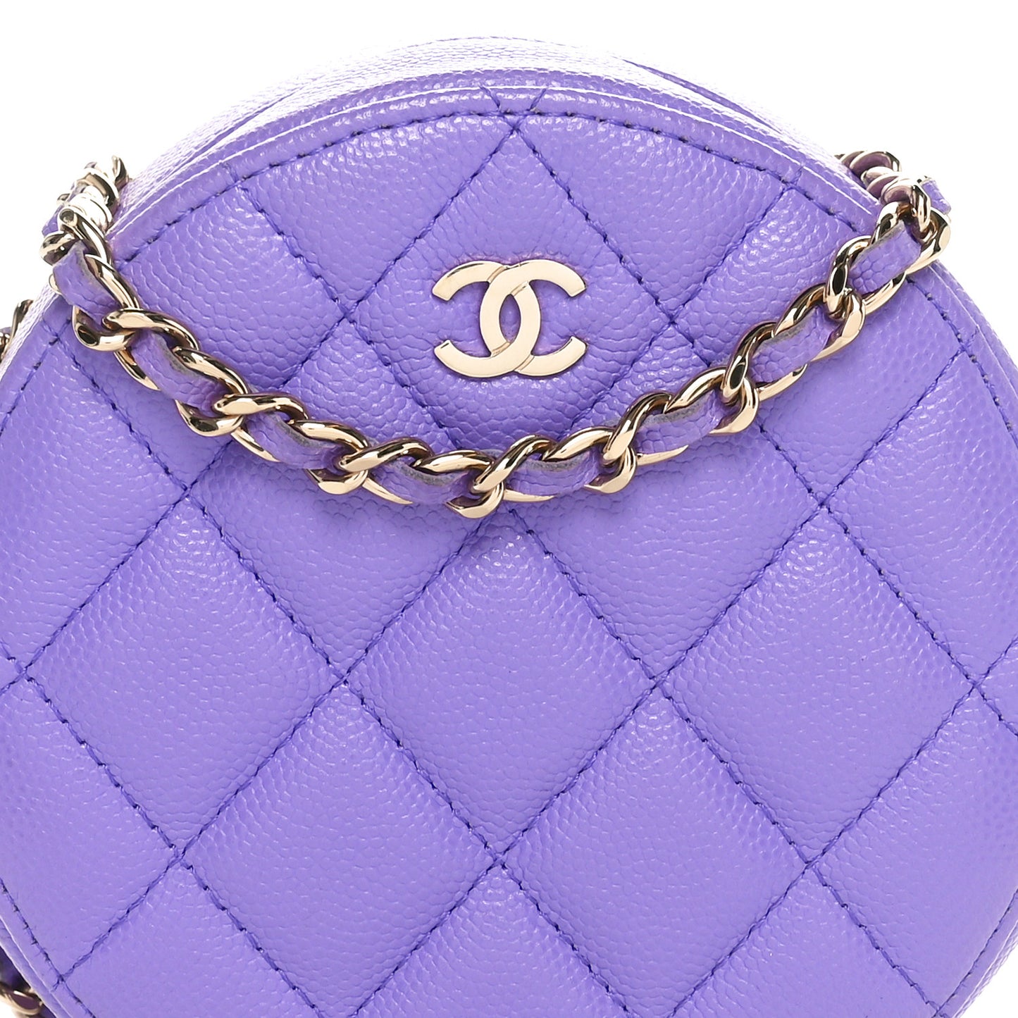 Caviar Quilted Round Clutch With Chain Purple