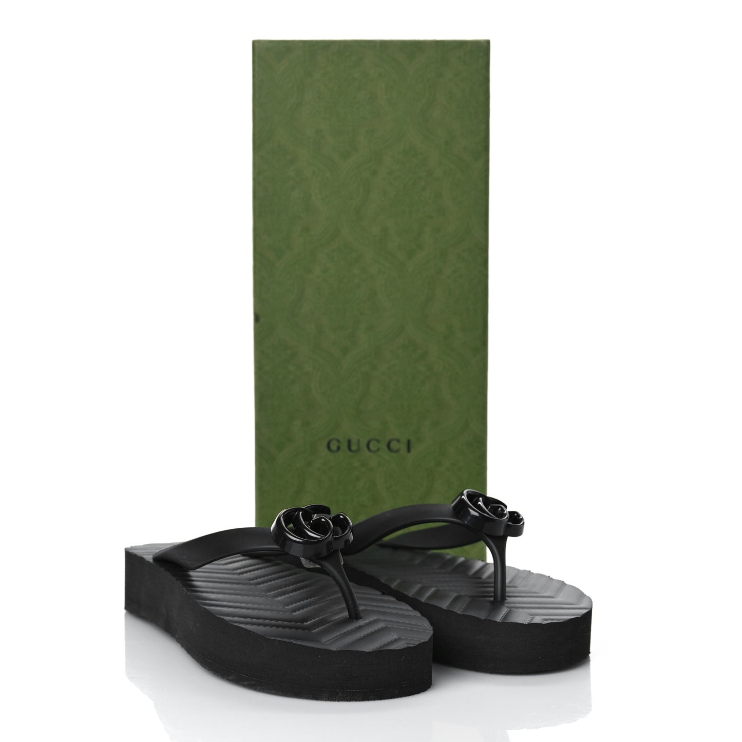 Rubber Chevron Womens GG Thong Sandals 37 Black