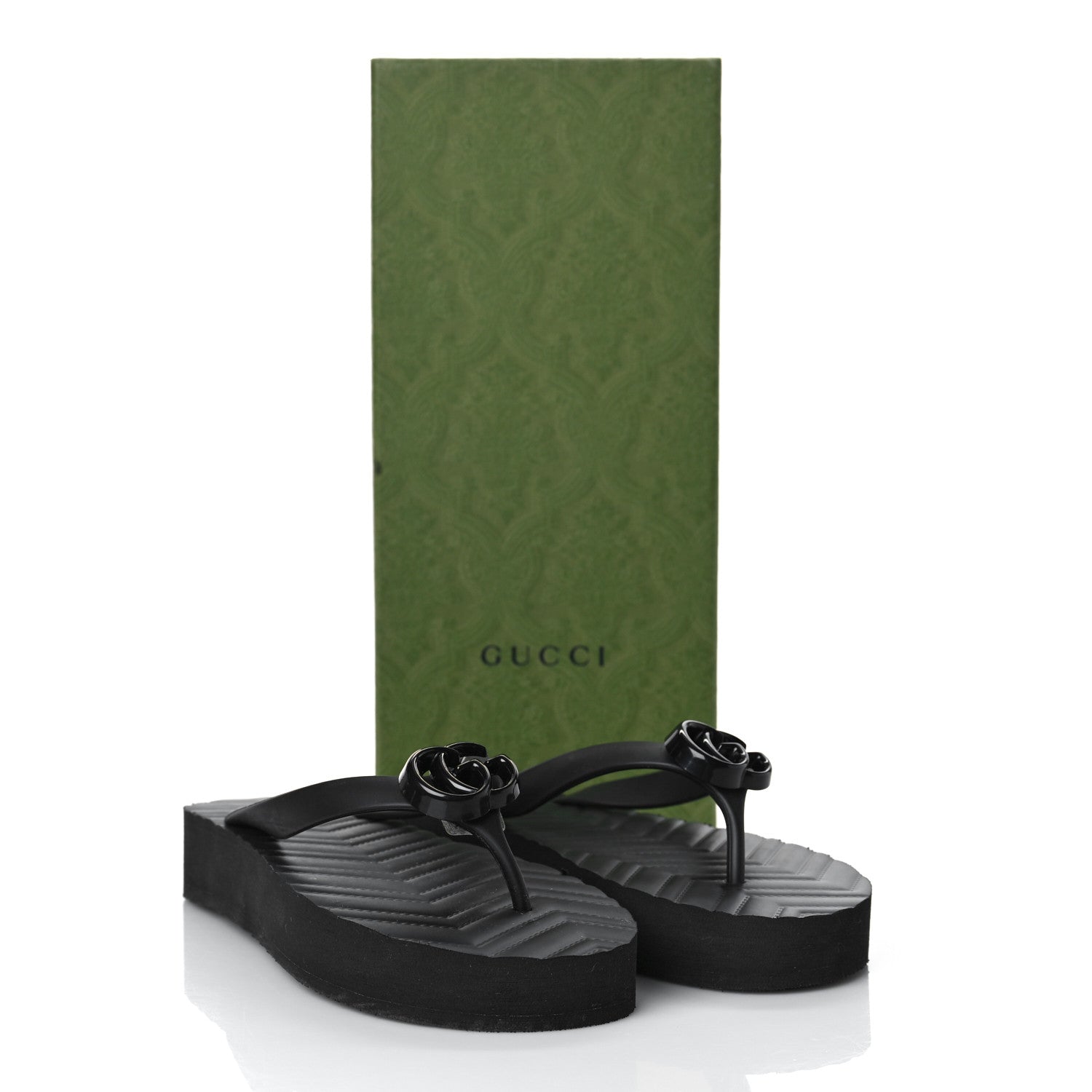 Gucci Rubber Chevron Womens GG Thong Sandals 37 Black 9 of 9