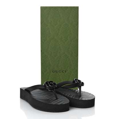 Gucci Rubber Chevron Womens GG Thong Sandals 37 Black 9 of 9