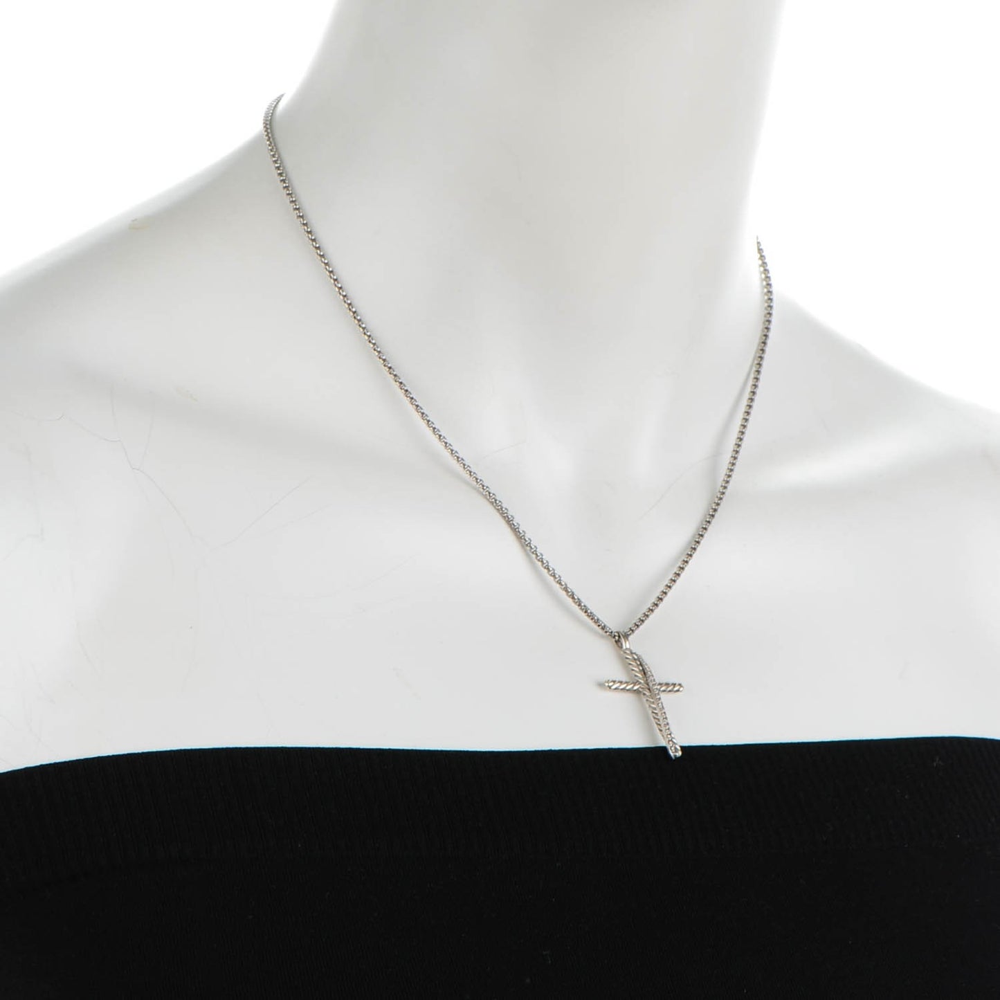 Sterling Silver Diamond Pave 29mm Crossover Cross Necklace