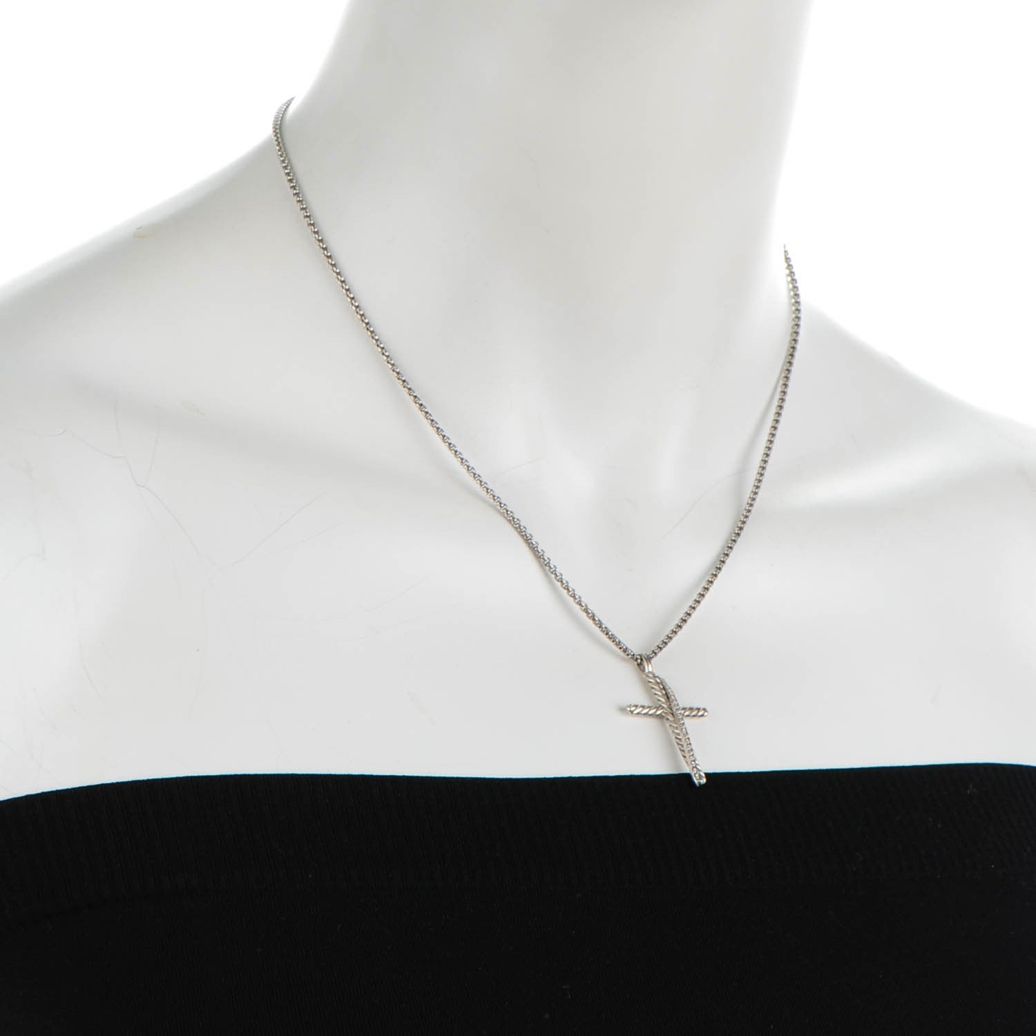David Yurman Sterling Silver Diamond Pave 29mm Crossover Cross Necklace 2 of 5