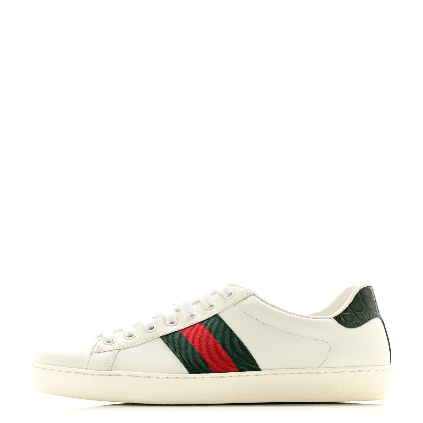 Calfskin Crocodile Web Mens Ace Sneakers 9 White Green