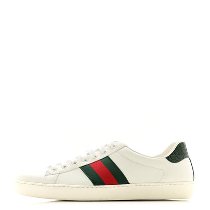 Gucci Calfskin Crocodile Web Mens Ace Sneakers 9 White Green 1 of 10