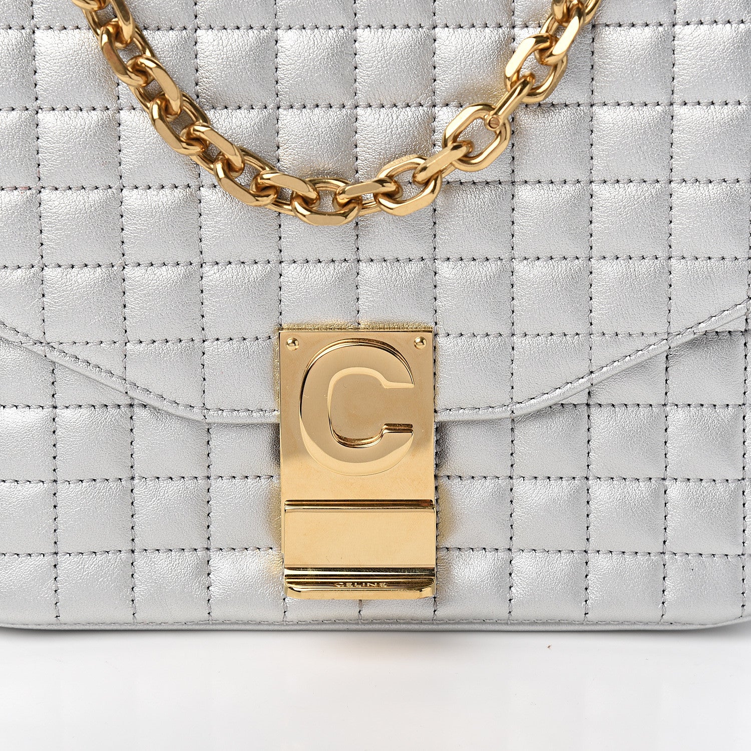 Celine Laminated Calfskin Quilted Medium C Bag Silver 8 of 10