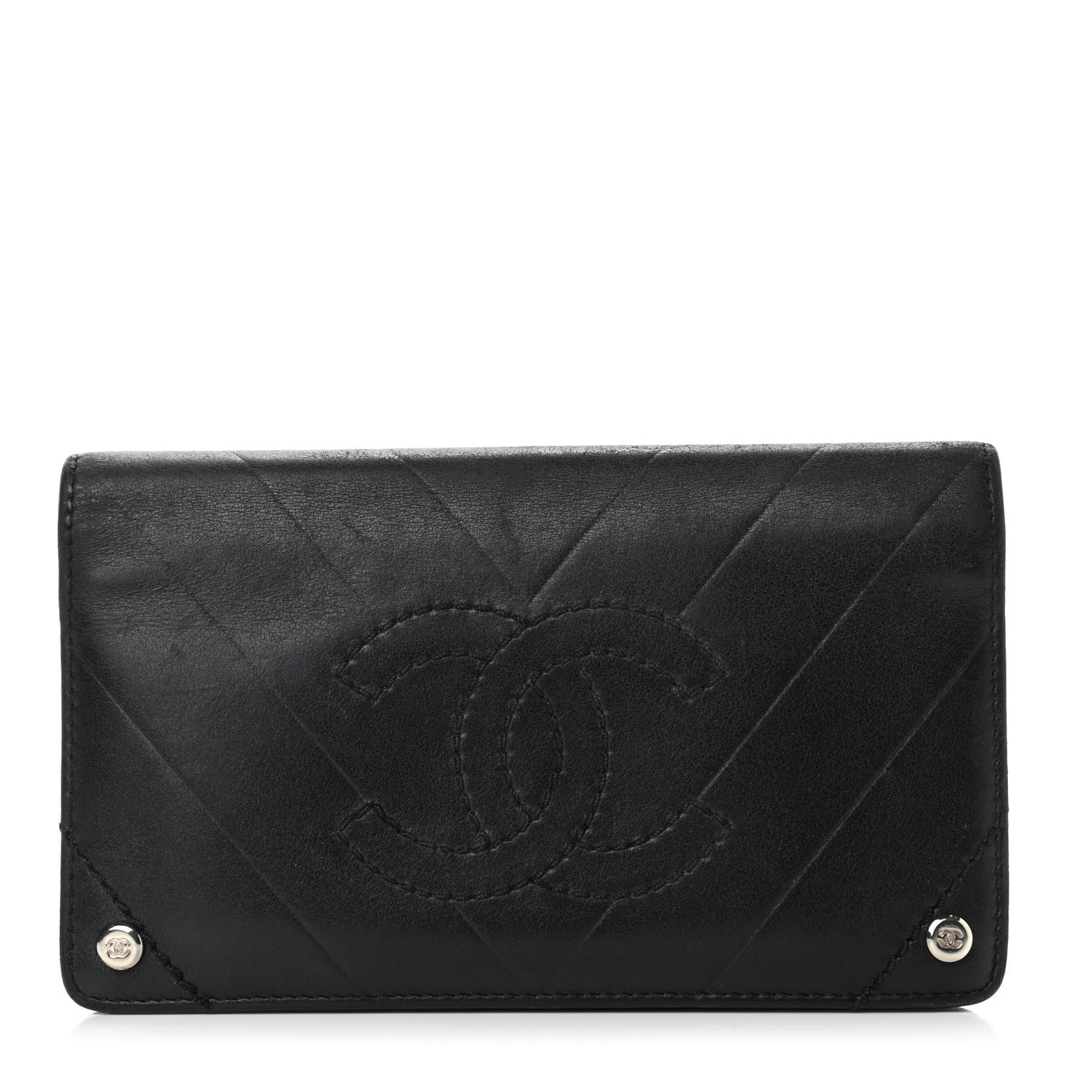 Chanel Lambskin Chevron Quilted CC Yen Wallet Black 1 of 11
