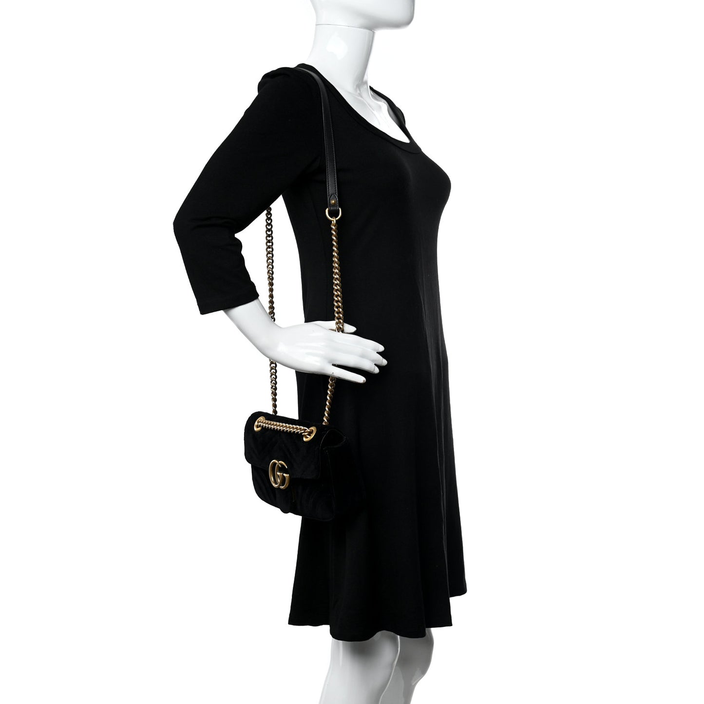 Velvet Matelasse Mini GG Marmont Shoulder Bag Black
