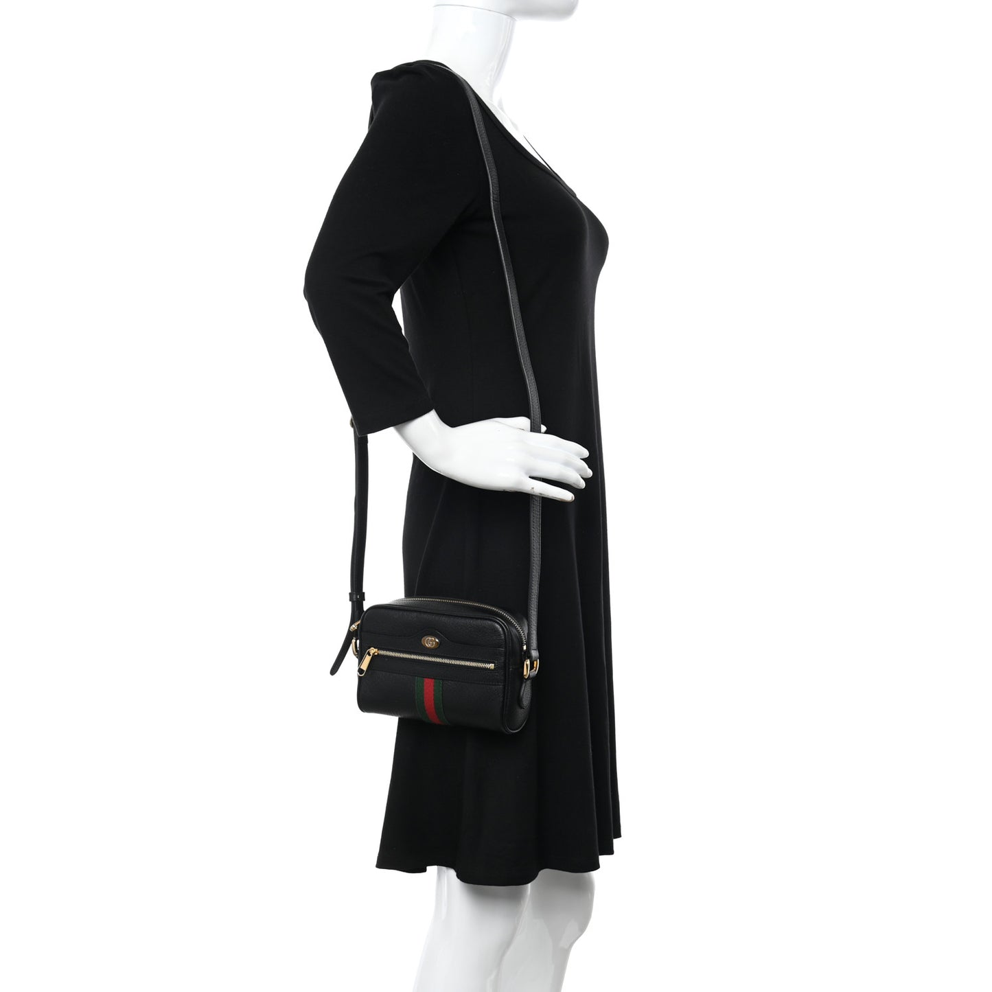 Calfskin Web Mini Ophidia Shoulder Bag Black