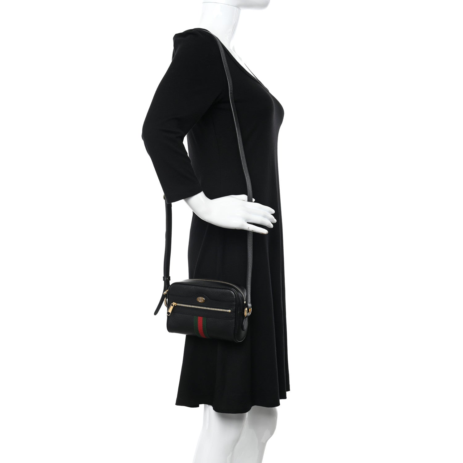 Gucci Calfskin Web Mini Ophidia Shoulder Bag Black 2 of 11
