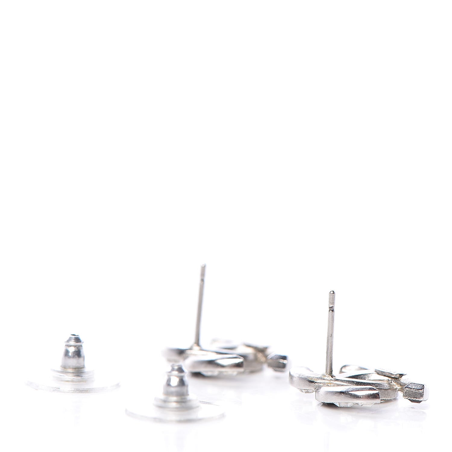 Chanel Baguette Crystal CC Earrings Silver Black 4 of 5