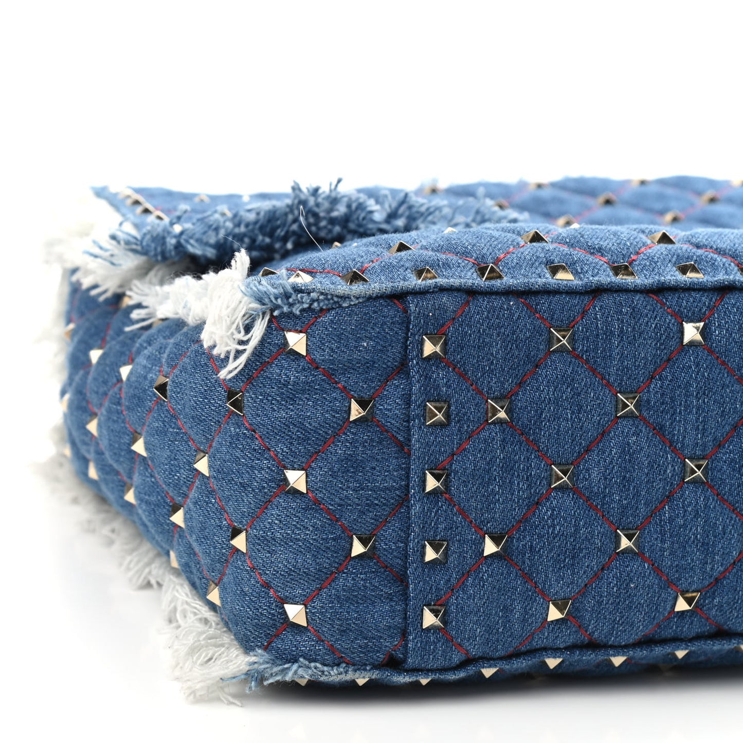 Denim Fringe Maxi Rockstud Spike Shoulder Bag Blue