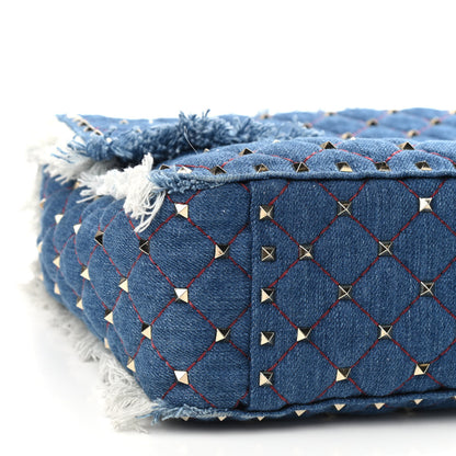 Valentino Garavani Denim Fringe Maxi Rockstud Spike Shoulder Bag Blue 7 of 8