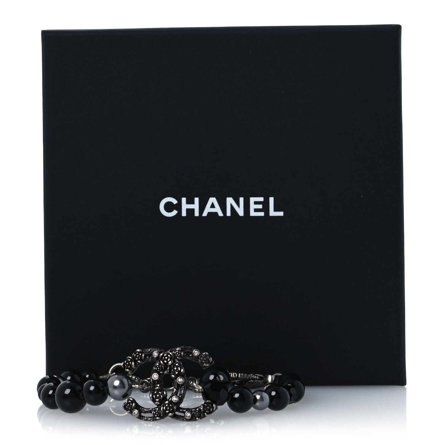Chanel Pearl Crystal CC Camellia Bracelet Ruthenium Black 6 of 6