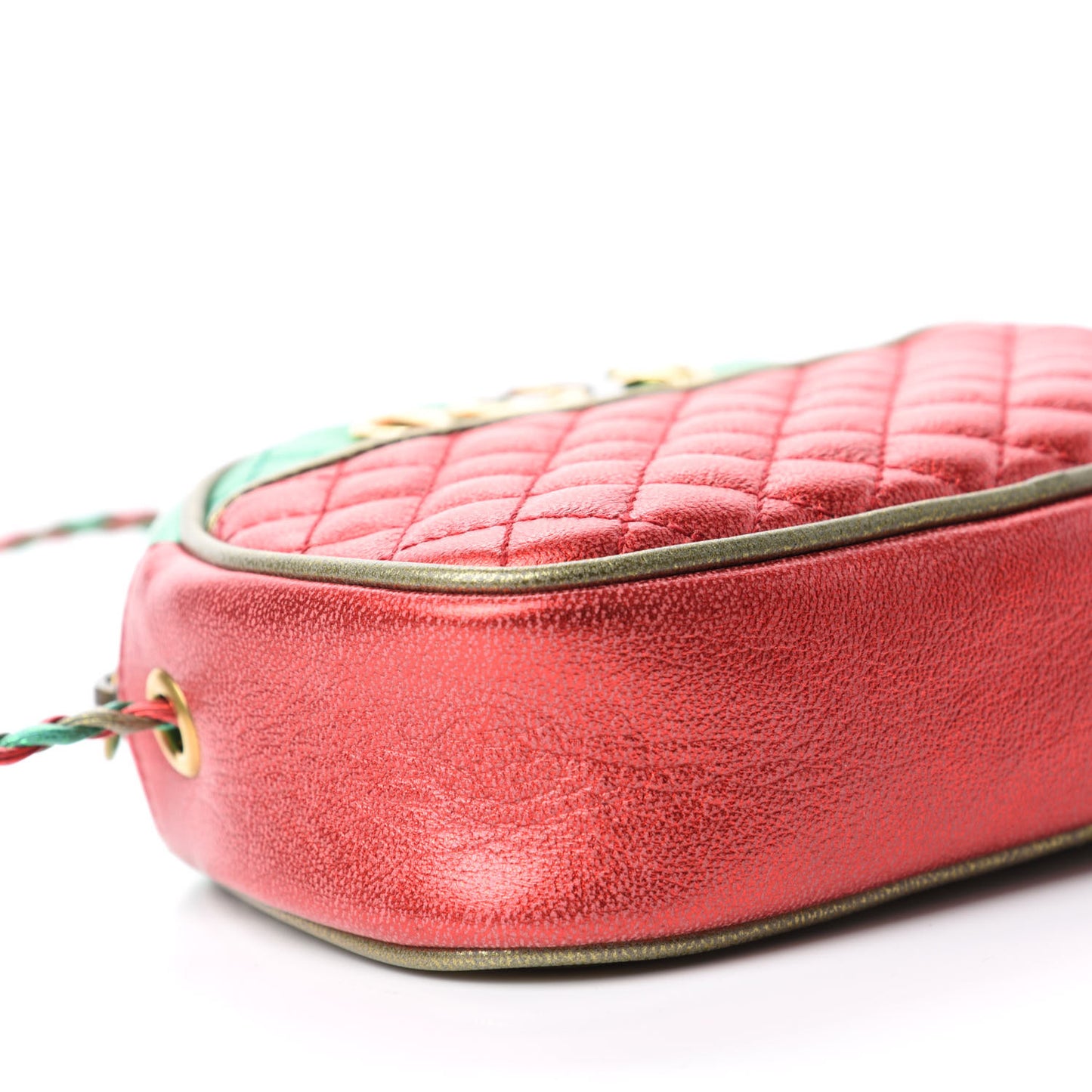 Laminated Nappa Trapuntata Mini Zumi Dome Shoulder Bag Rosso Jasmine Green Rame
