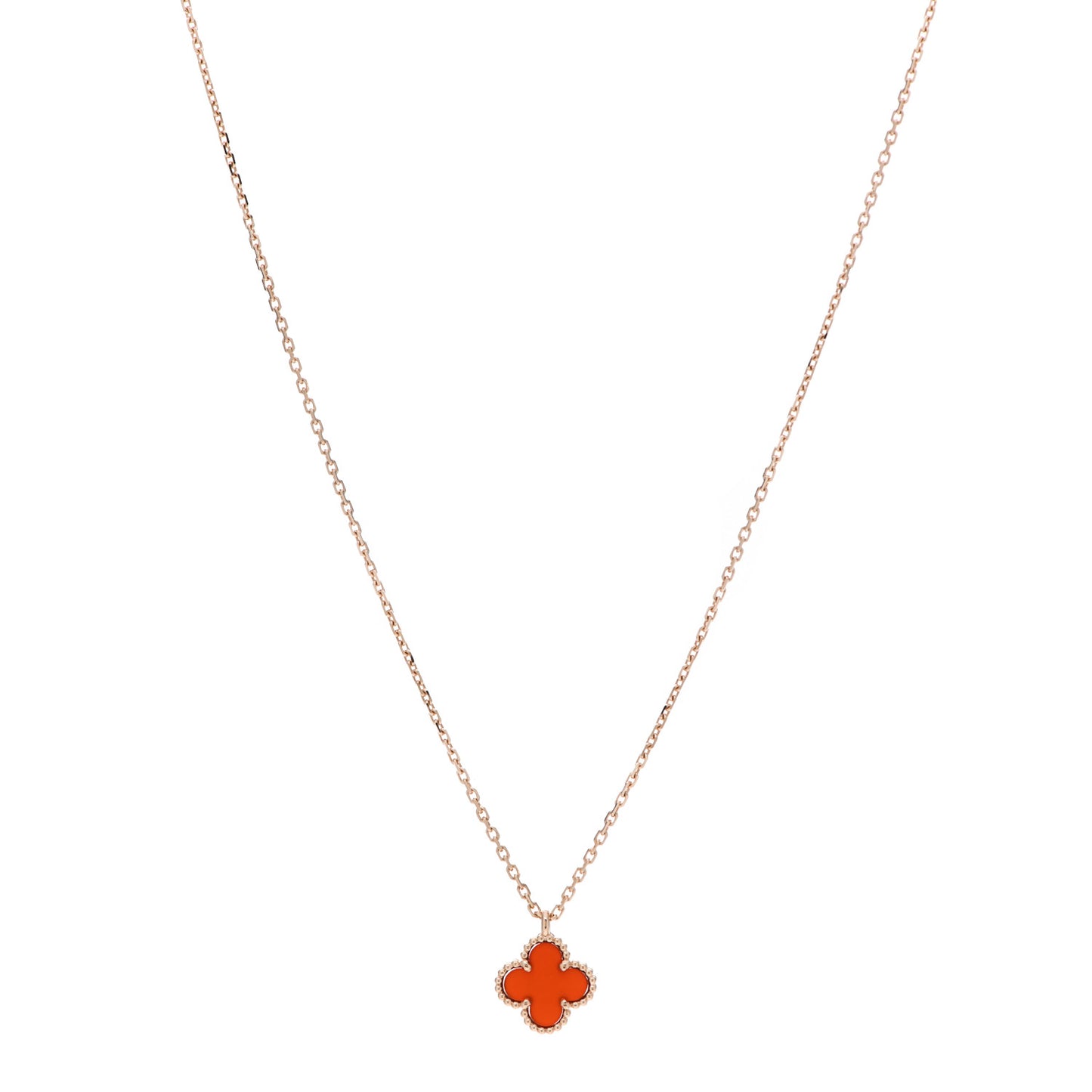 18K Rose Gold Carnelian Sweet Alhambra Pendant Necklace