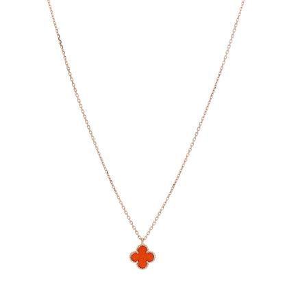 Van Cleef & Arpels 18K Rose Gold Carnelian Sweet Alhambra Pendant Necklace 1 of 6