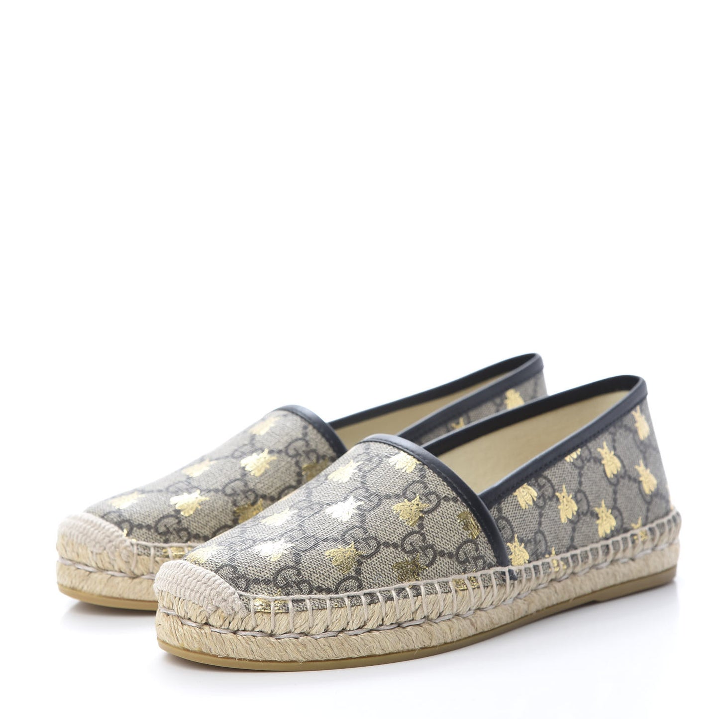 GG Supreme Monogram Bees Espadrille Flats 36 Beige Ebony Oro Black