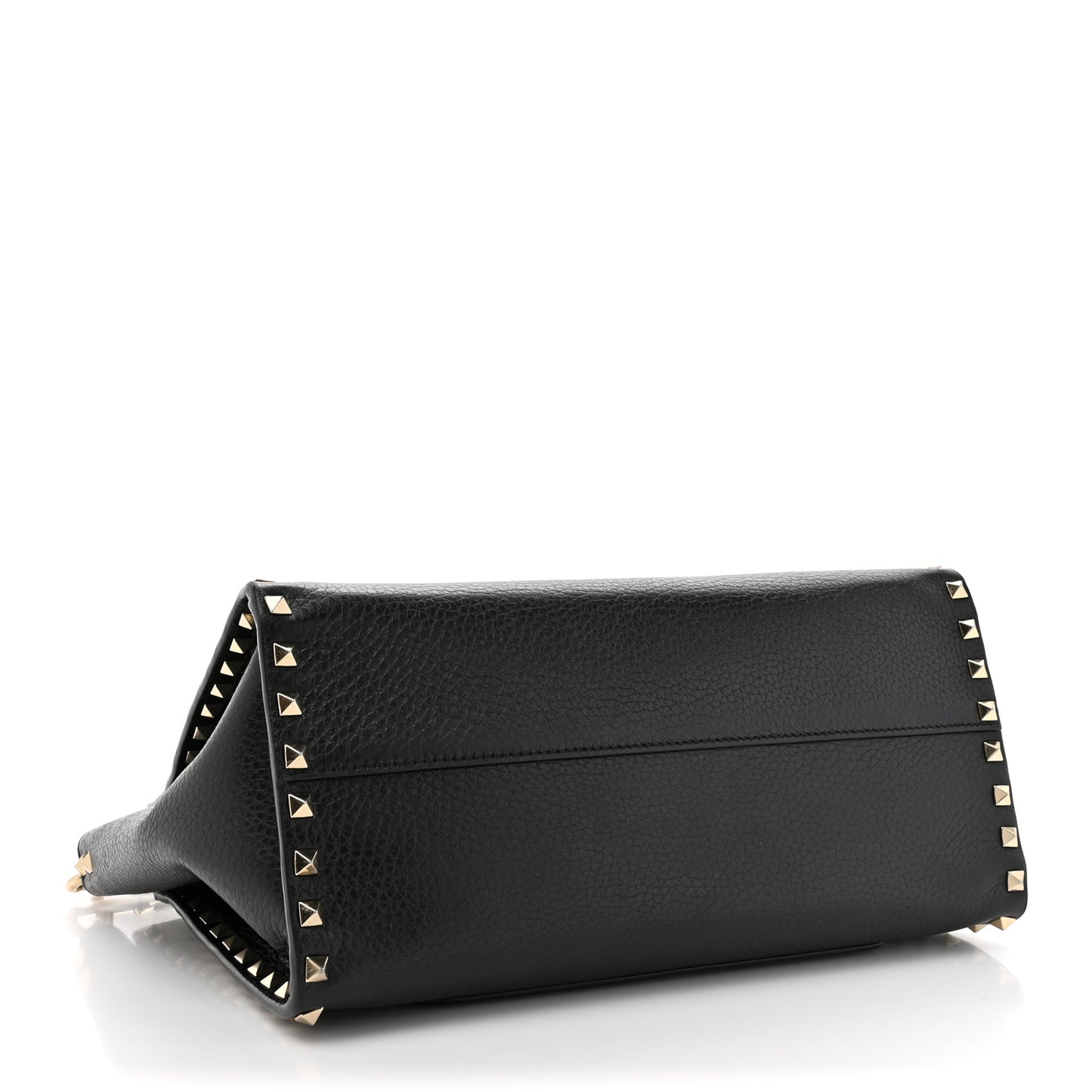 Pebbled Calfskin Rockstud Double Handle Tote Black