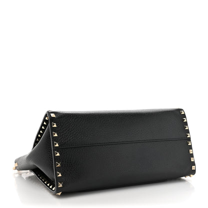 Valentino Garavani Pebbled Calfskin Rockstud Double Handle Tote Black 4 of 15