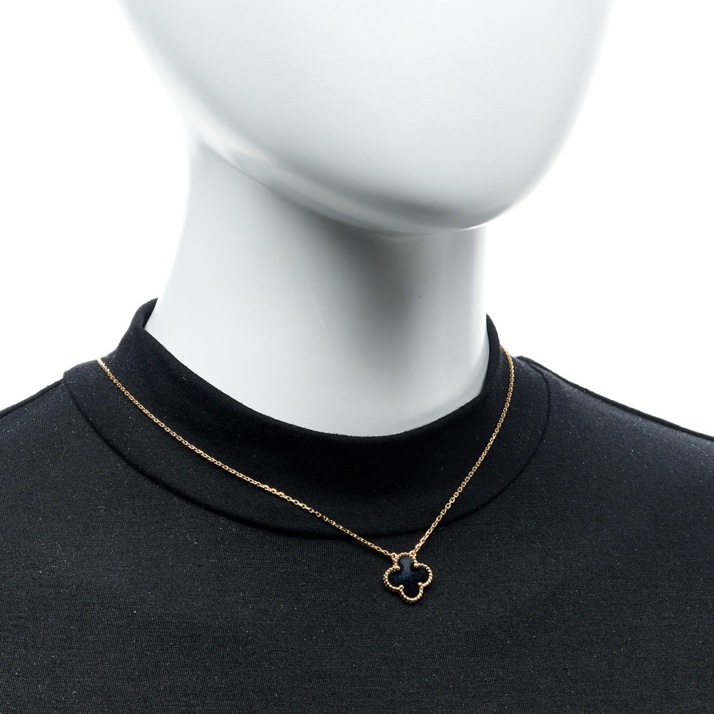 18K Yellow Gold Black Onyx Vintage Alhambra Pendant Necklace