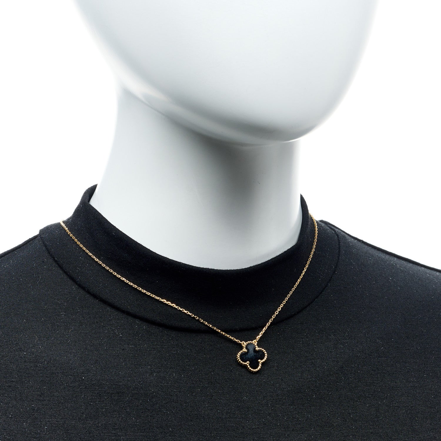 Van Cleef & Arpels 18K Yellow Gold Black Onyx Vintage Alhambra Pendant Necklace 2 of 5
