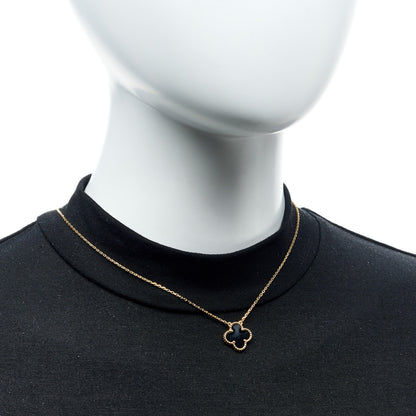 Van Cleef & Arpels 18K Yellow Gold Black Onyx Vintage Alhambra Pendant Necklace 2 of 5