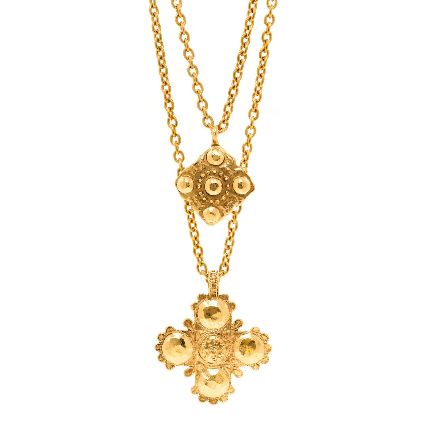 Metal CC Cross Long Pendant Double Chain Necklace Gold