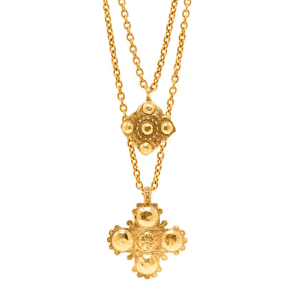 Chanel Metal CC Cross Long Pendant Double Chain Necklace Gold 4 of 6