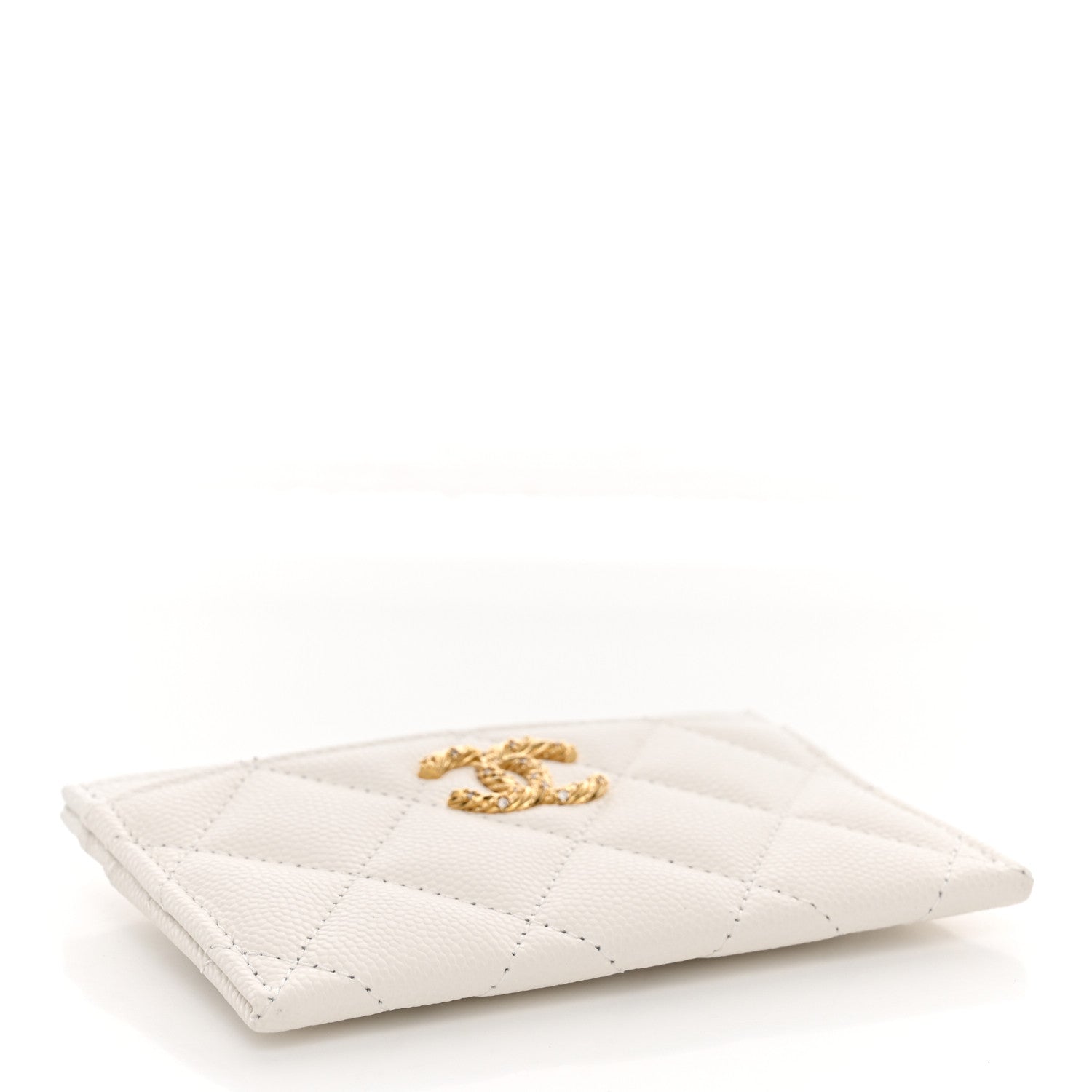 Chanel Caviar Quilted Crystal CC Card Holder White 4 of 8