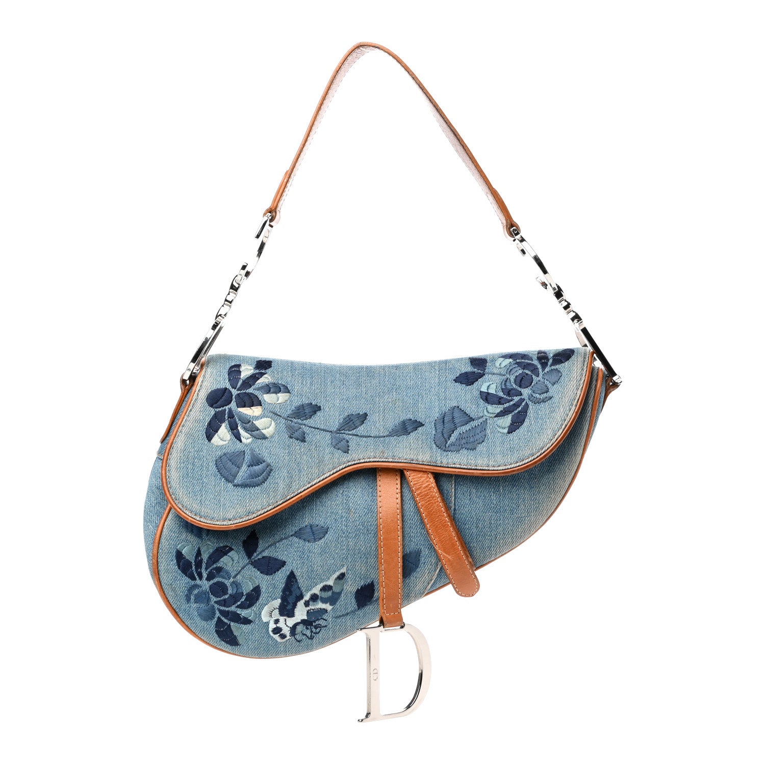 Christian Dior Denim Embroidered Saddle Bag Blue 1 of 11