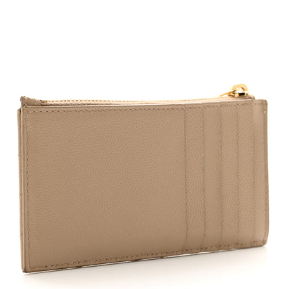 Saint Laurent Grain De Poudre Matelasse Chevron Monogram Fragments Zippered Card Case Deep Beige 4 of 8
