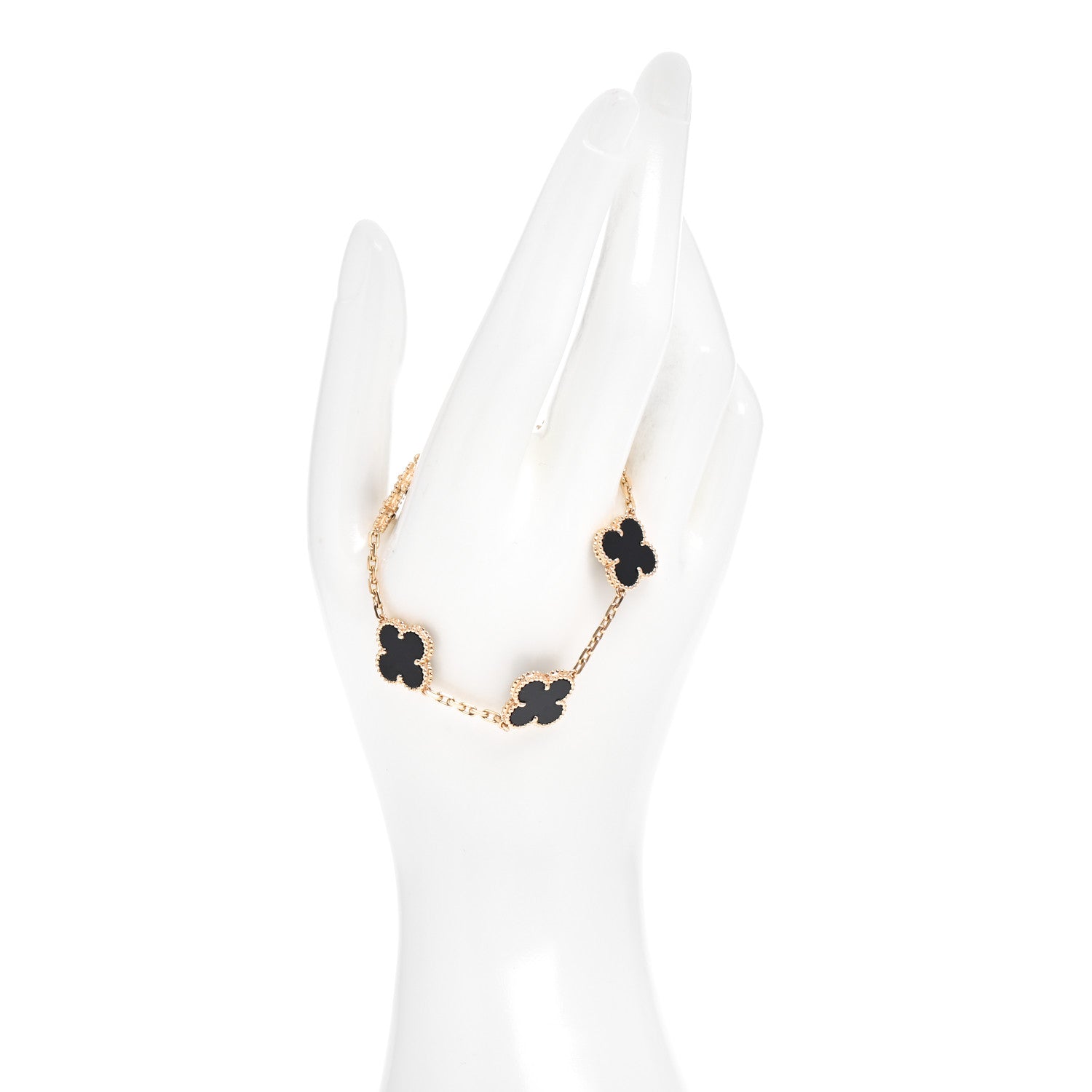 Van Cleef & Arpels 18K Yellow Gold Black Onyx 5 Motifs Vintage Alhambra Bracelet 2 of 5