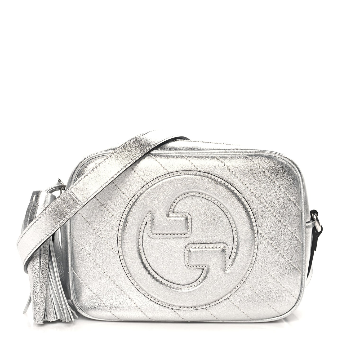 Metallic Sakai Be Green Calfskin Diagonal Stitched Small Blondie Shoulder Bag Silver