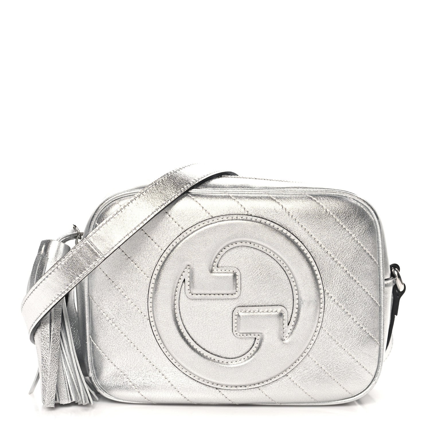 Gucci Metallic Sakai Be Green Calfskin Diagonal Stitched Small Blondie Shoulder Bag Silver 1 of 10
