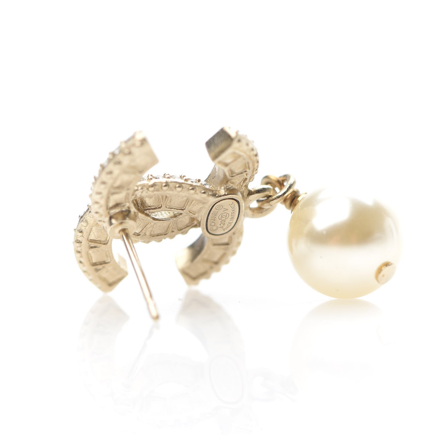 Chanel Crystal Pearl CC Drop Earrings Gold 4 of 5